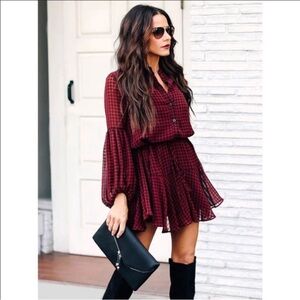 Vici /Clarisbelle Burgundy Checkered Mini Dress